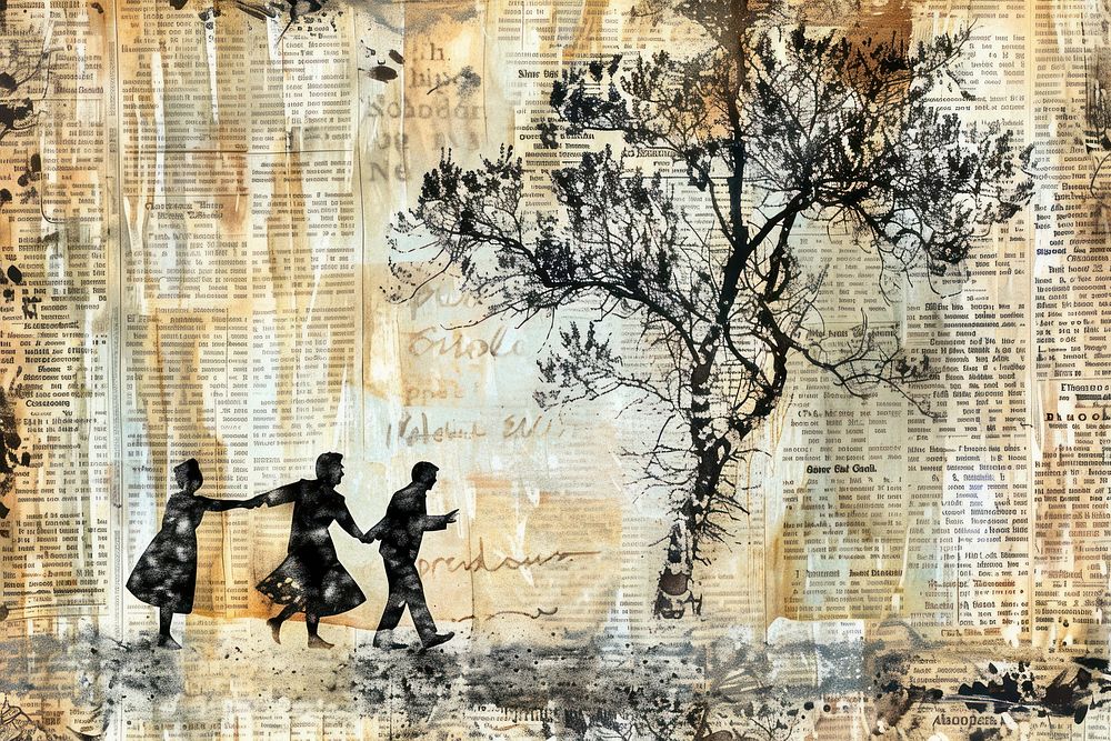 People dancing ephemera border backgrounds painting collage.