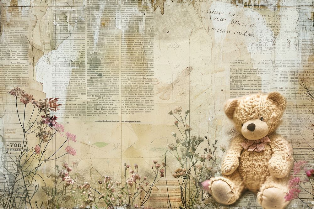 Cute teddy bears ephemera border backgrounds paper text.