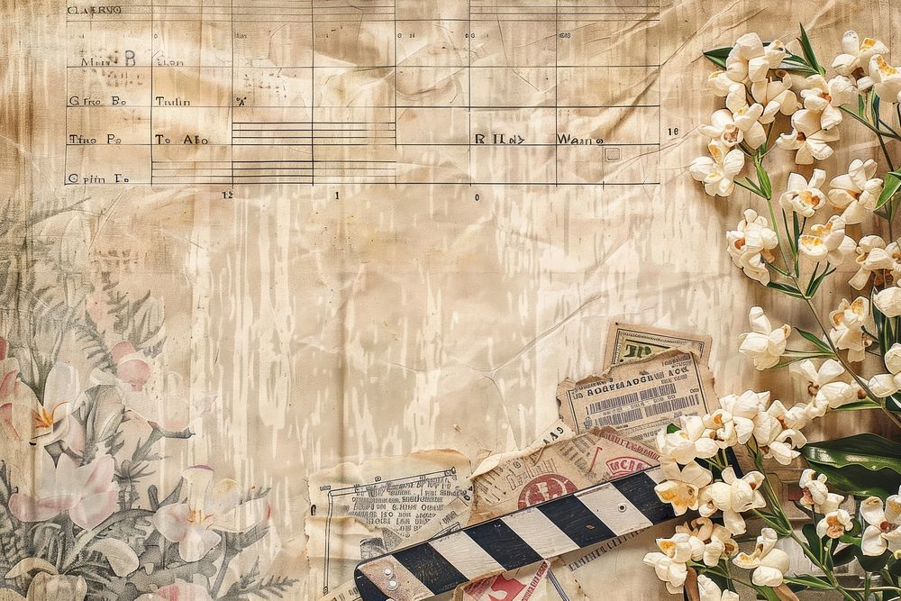Movie reel popcorn clapper board ephemera border backgrounds paper wood.