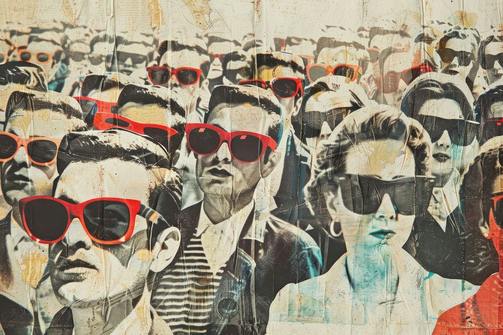 People 3d glasses crowd ephemera border backgrounds sunglasses painting.