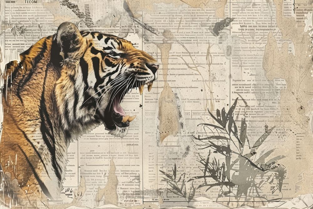 Tiger roaring ephemera border backgrounds wildlife drawing.