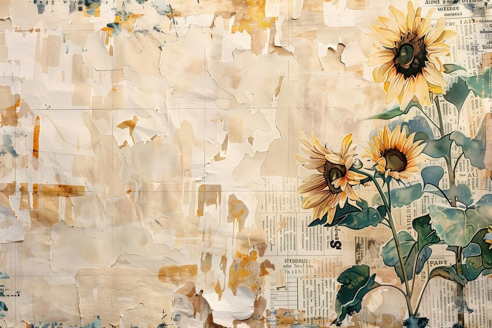 Watercolor sunflower ephemera border collage architecture backgrounds.