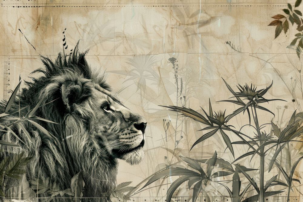 Lion circus ephemera border backgrounds drawing animal.