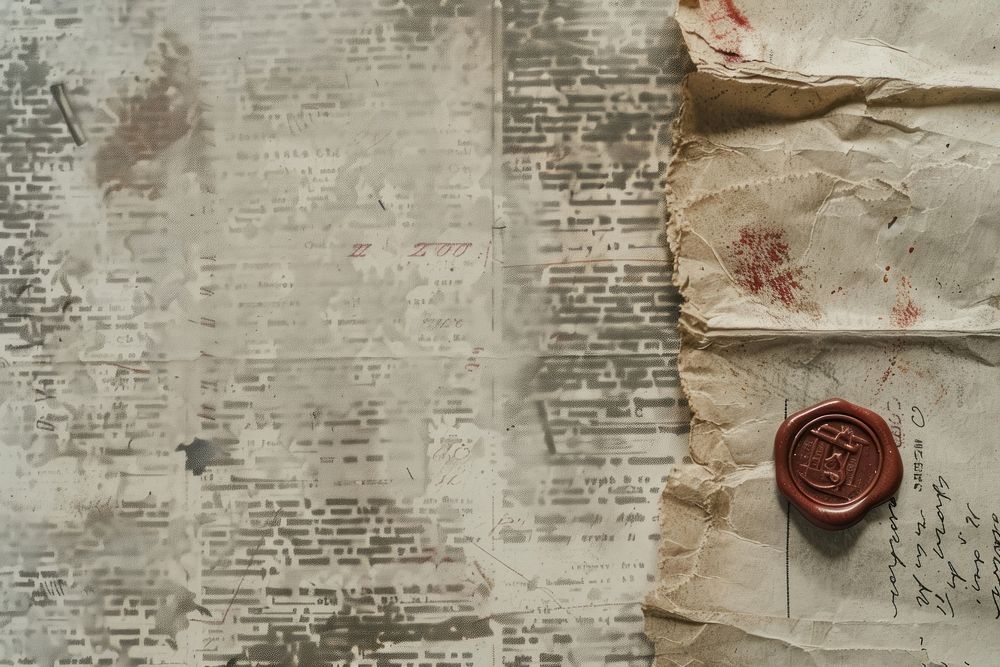 Old letters wax seal ephemera border backgrounds paper text.