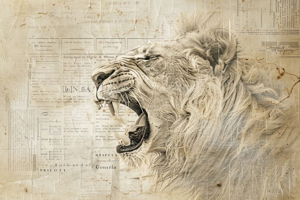 Lion roaring ephemera border backgrounds drawing animal.