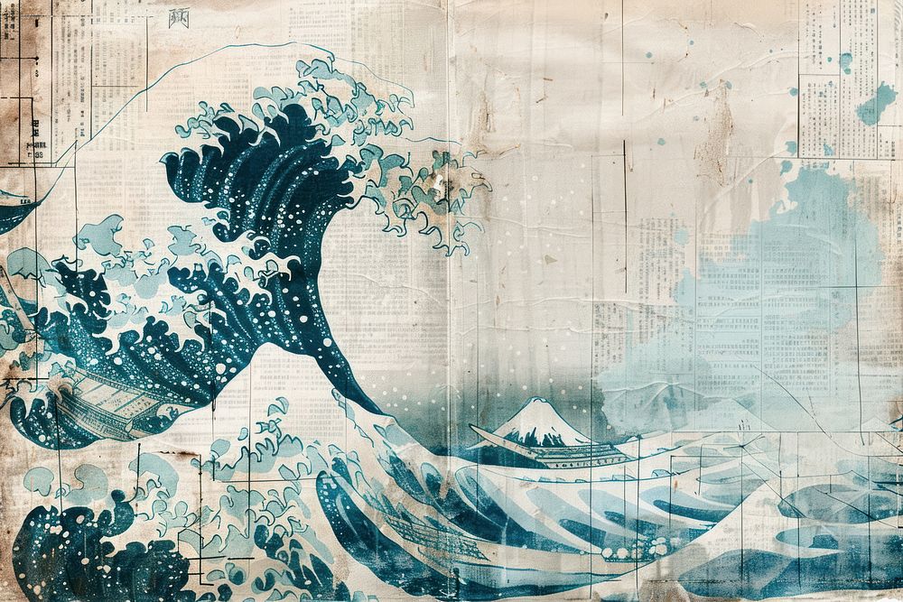 Japanese wave ephemera border backgrounds art sea.