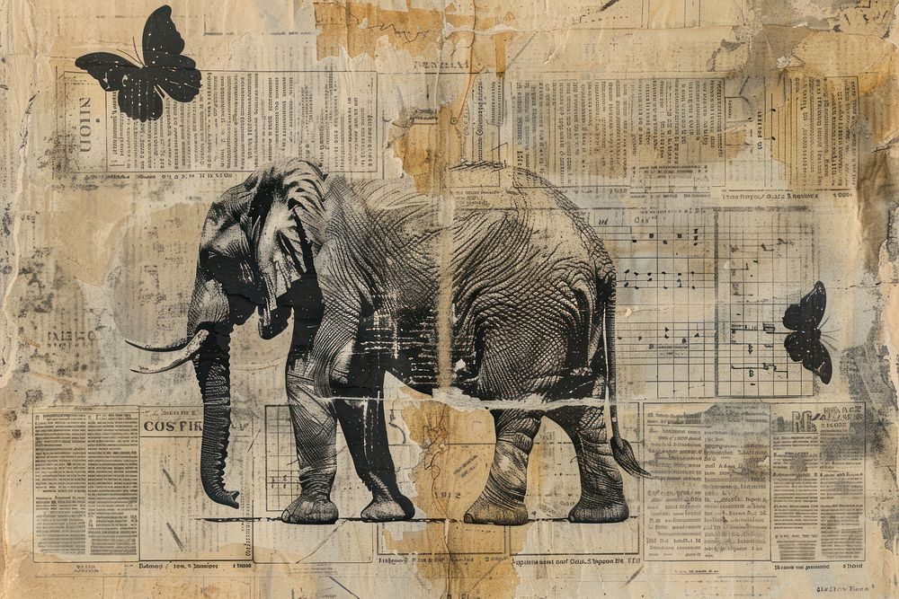 Elephant circus ephemera border wildlife drawing animal.