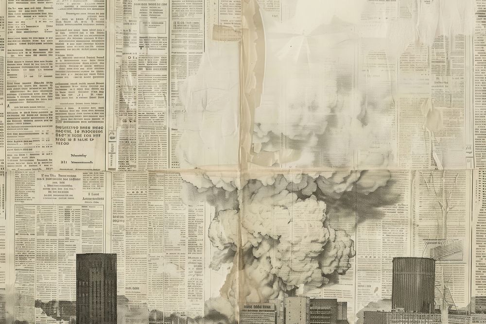 Atomic bomb ephemera border newspaper backgrounds drawing.