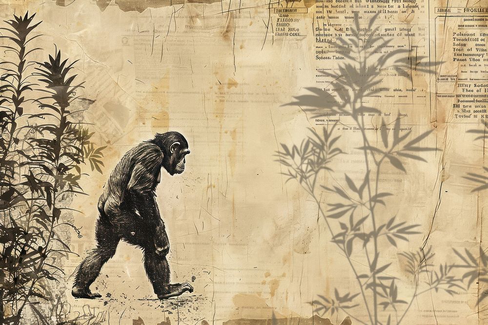 Ape man evolution walking ephemera border drawing mammal wildlife.