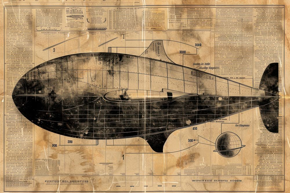 Spaceships ephemera border aircraft airship drawing.