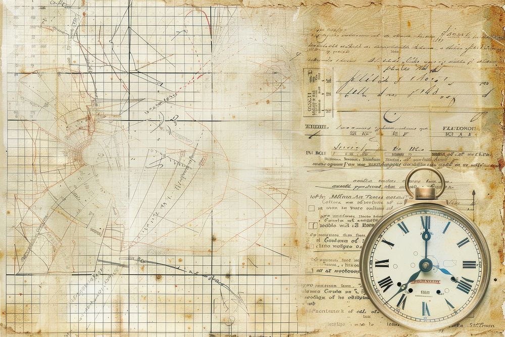 Time calculations ephemera border backgrounds paper text.