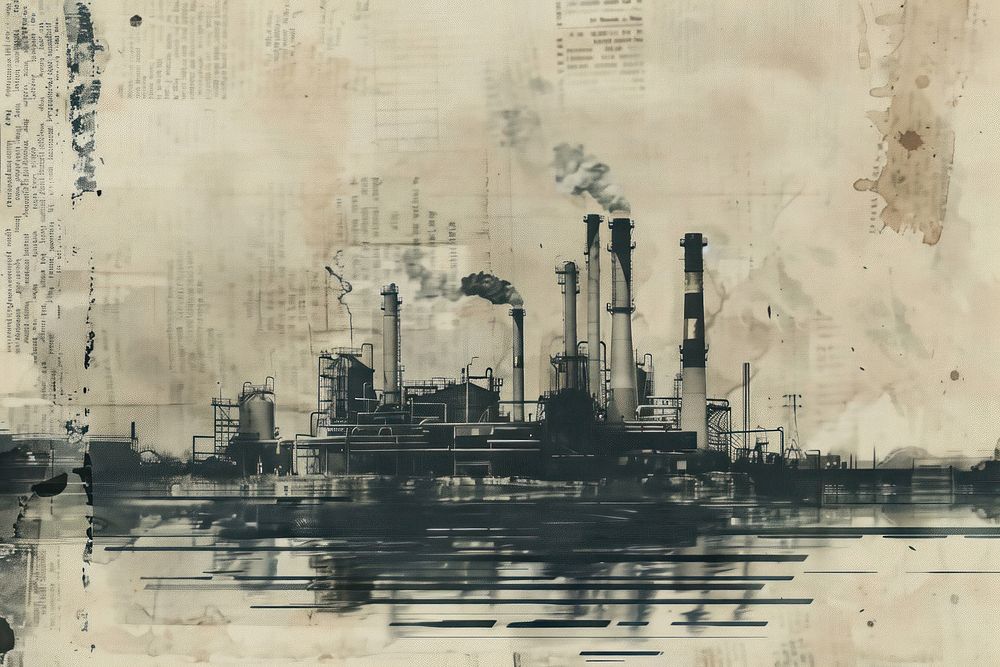 Industry factory pollution ephemera border architecture backgrounds refinery.