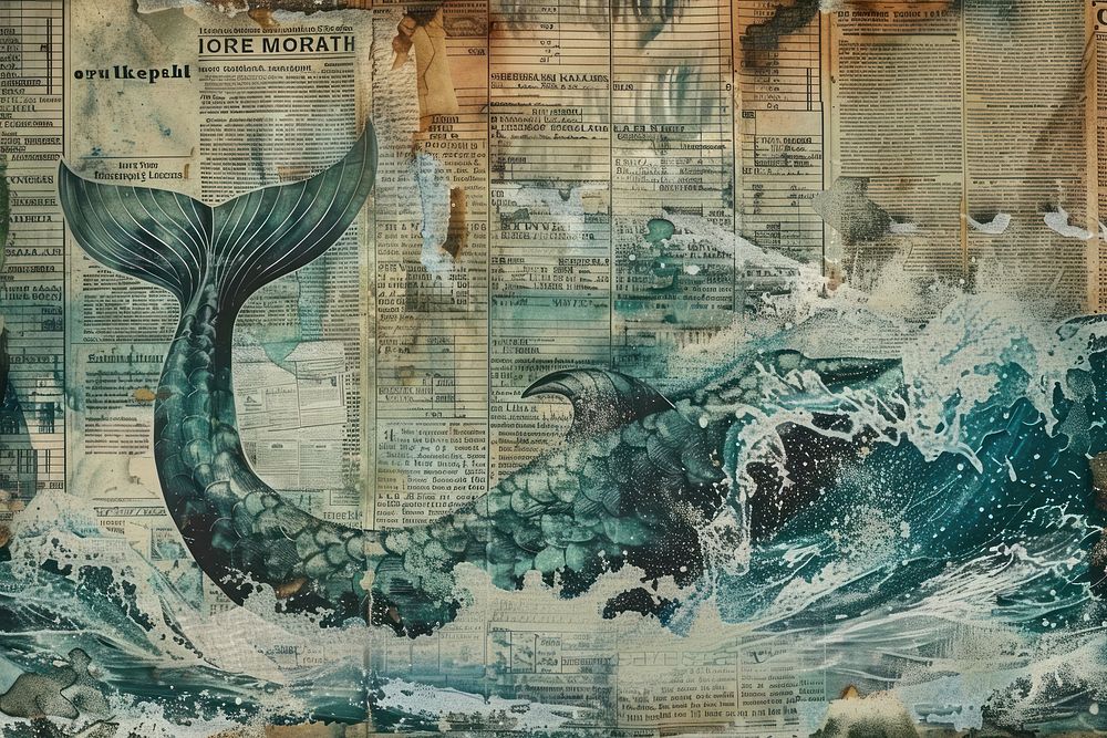 Mermaid ocean waves ephemera border backgrounds painting drawing.