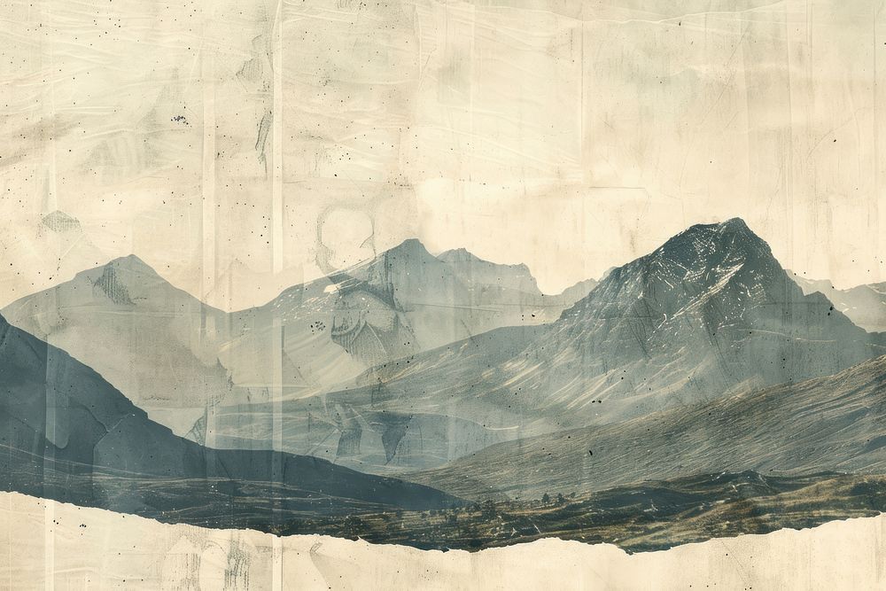 Mountain peaks ephemera border backgrounds landscape painting.
