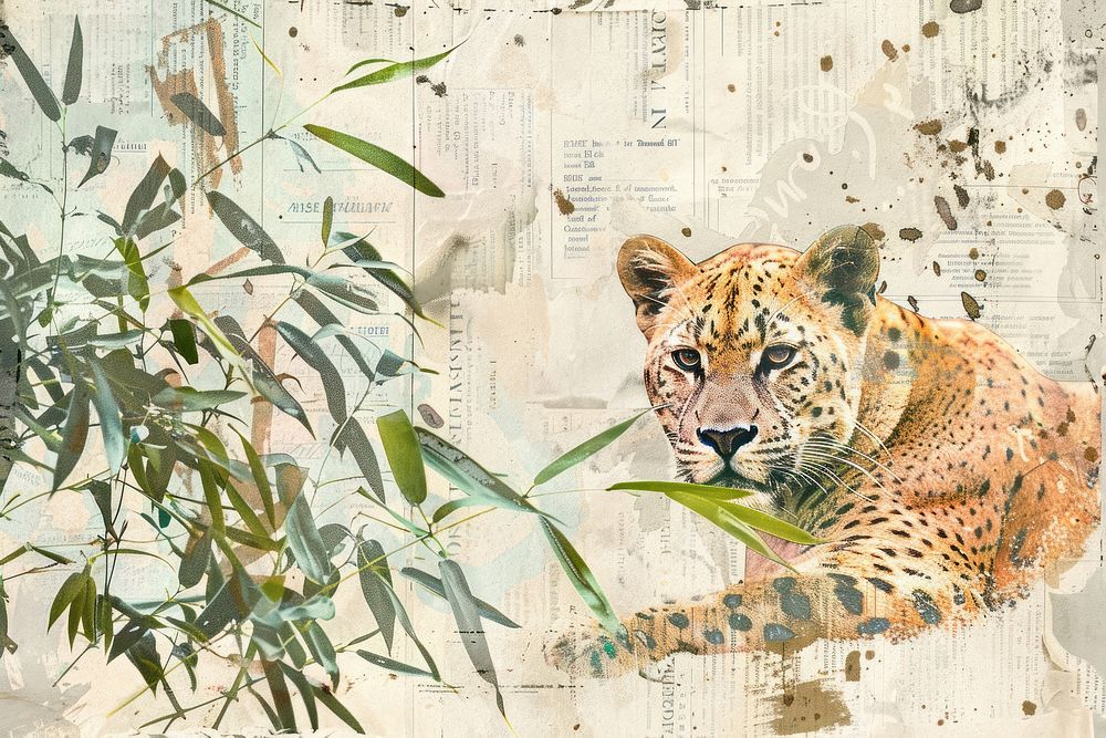 Pantha portrait ephemera border wildlife leopard animal.