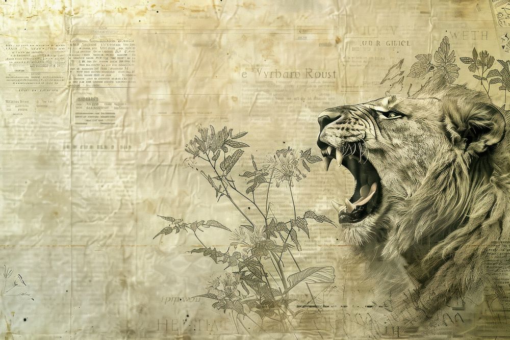 Lion roaring ephemera border wildlife drawing animal.