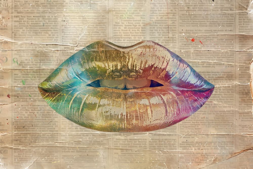 Rainbow glitter lips ephemera border backgrounds paper art.