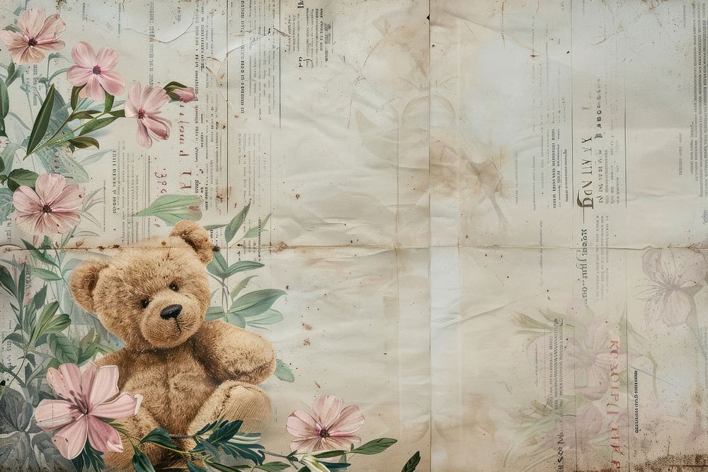 Cute teddy bears ephemera border backgrounds paper text.