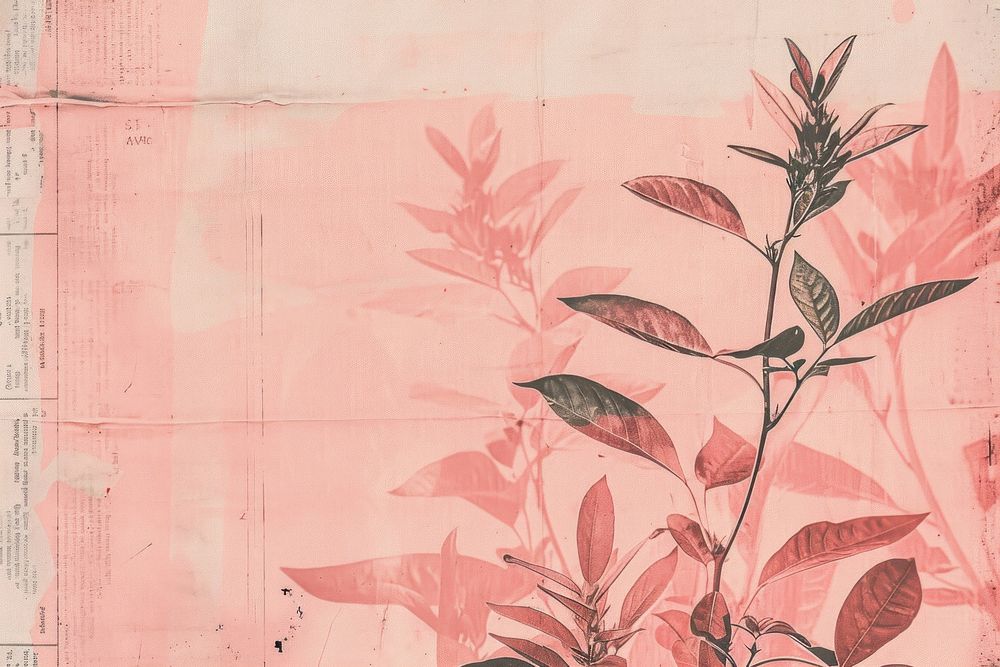 Pink paper ephemera border backgrounds plant herbs.