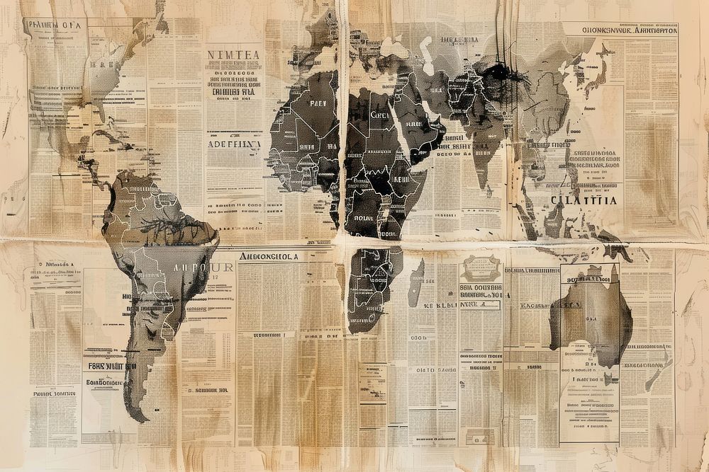 Africa map ephemera border backgrounds newspaper drawing.