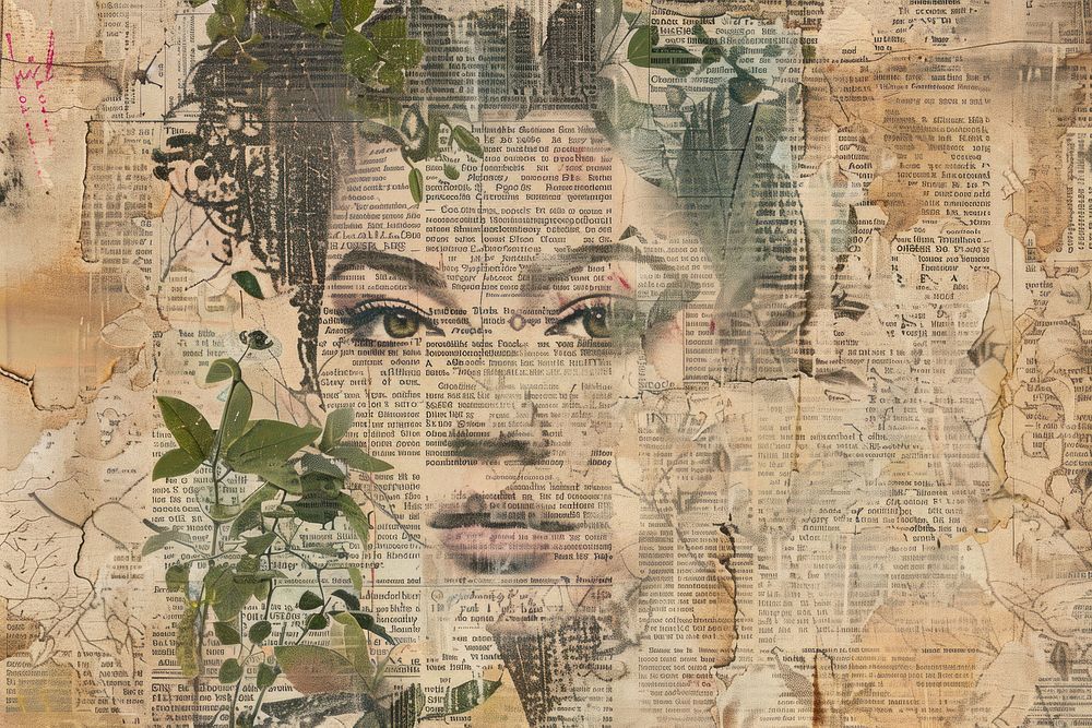 Faces ephemera border collage backgrounds painting.