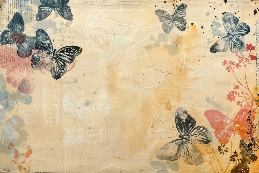 Butterflies colorful ephemera border backgrounds painting pattern.