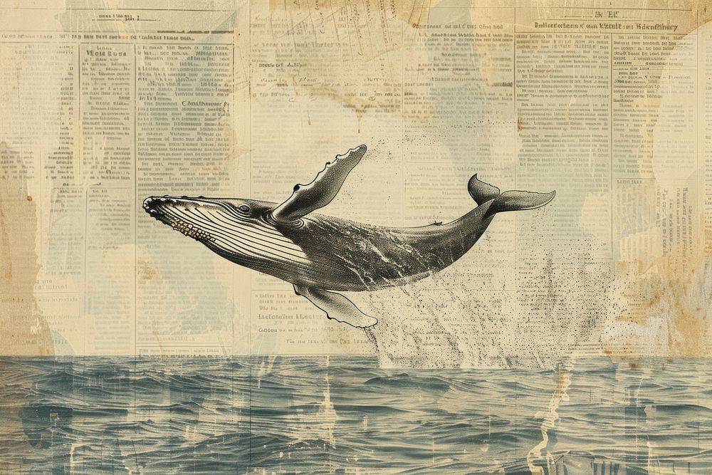 Whale jumping ocean ephemera border drawing animal mammal.