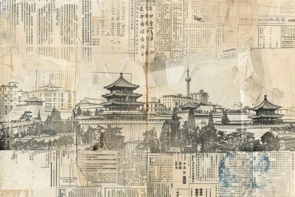 Beijing china ephemera border backgrounds newspaper drawing.