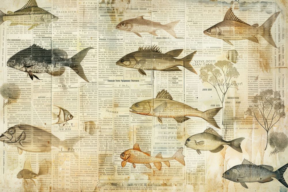 Deep ocean fish ephemera border backgrounds animal paper.