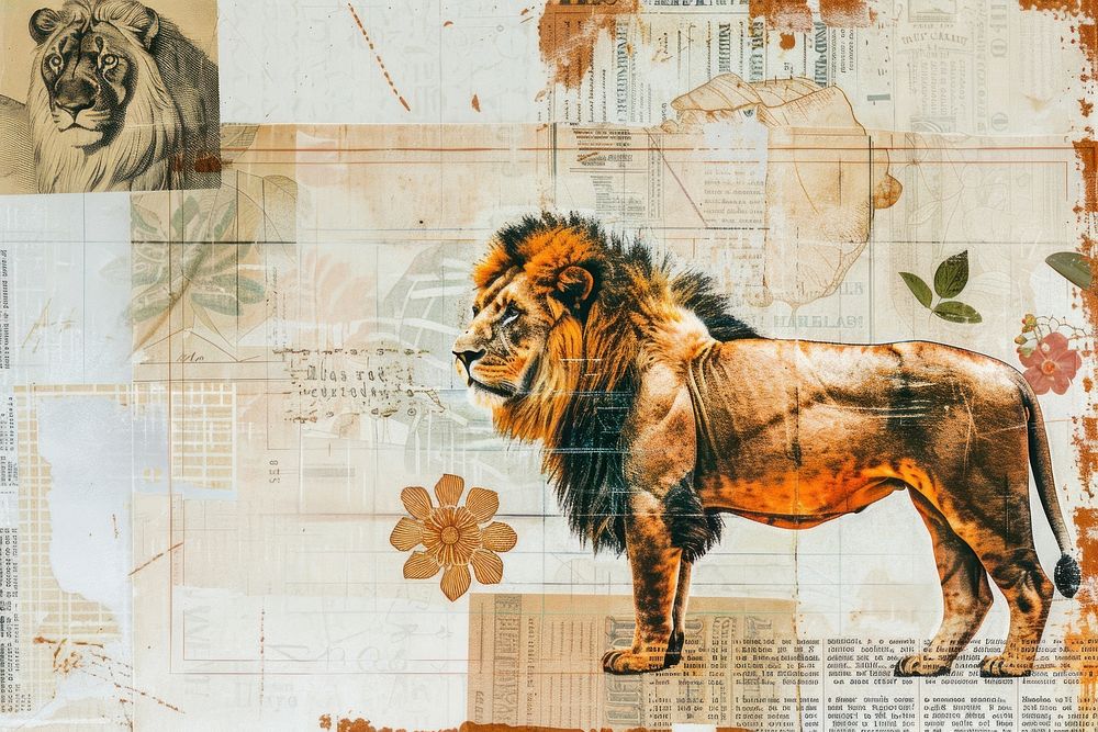 Lion circus ephemera border backgrounds collage animal.