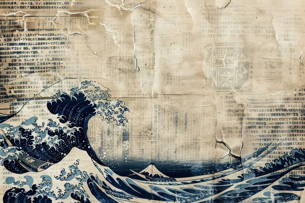 Japanese wave ephemera border backgrounds texture paper.