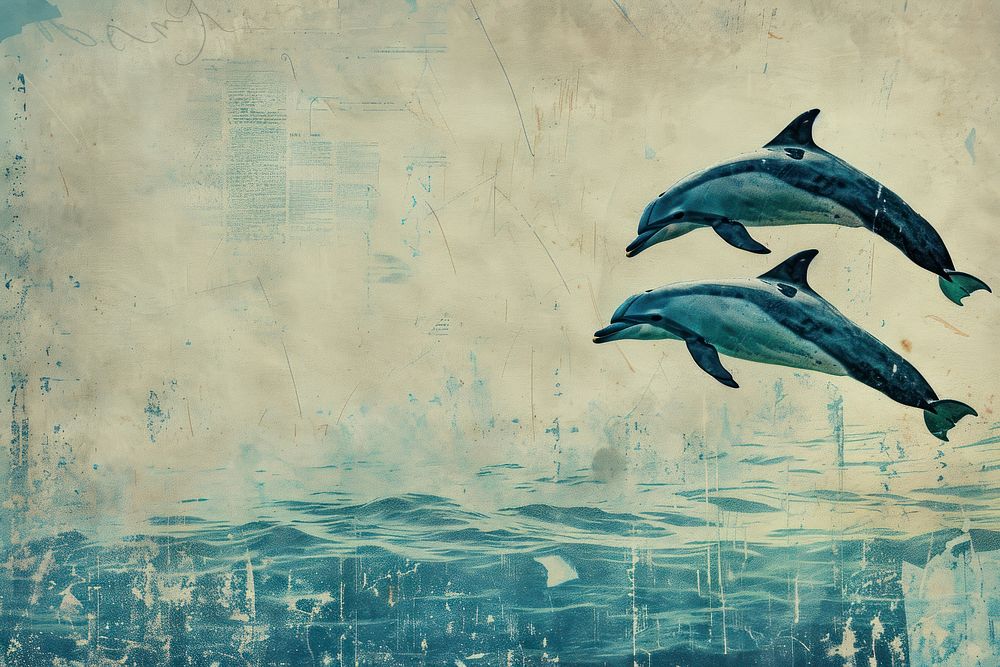 Daulphins jumping out of ocean ephemera border dolphin animal mammal.