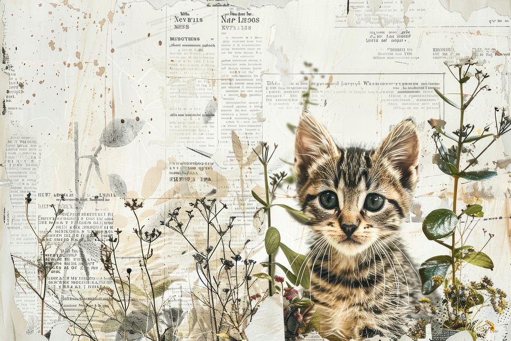 Cute cat ephemera border backgrounds drawing collage.