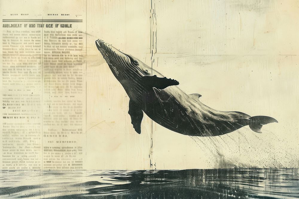 Whales jumping out of the ocean ephemera border drawing animal mammal.