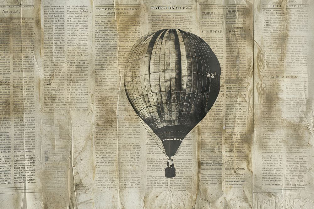 Hot air balloons ephemera border backgrounds newspaper aircraft.