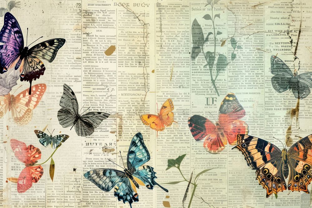 Butterflies colorful ephemera border butterfly collage animal.