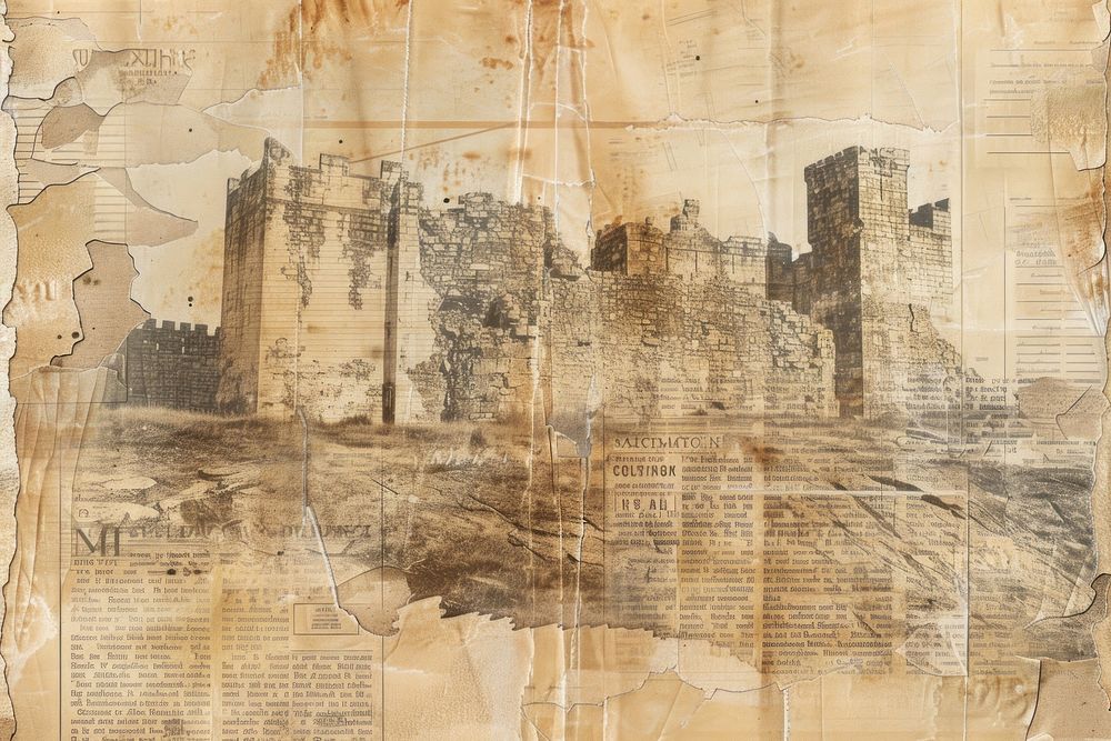 Scottish castle ephemera border backgrounds newspaper drawing.