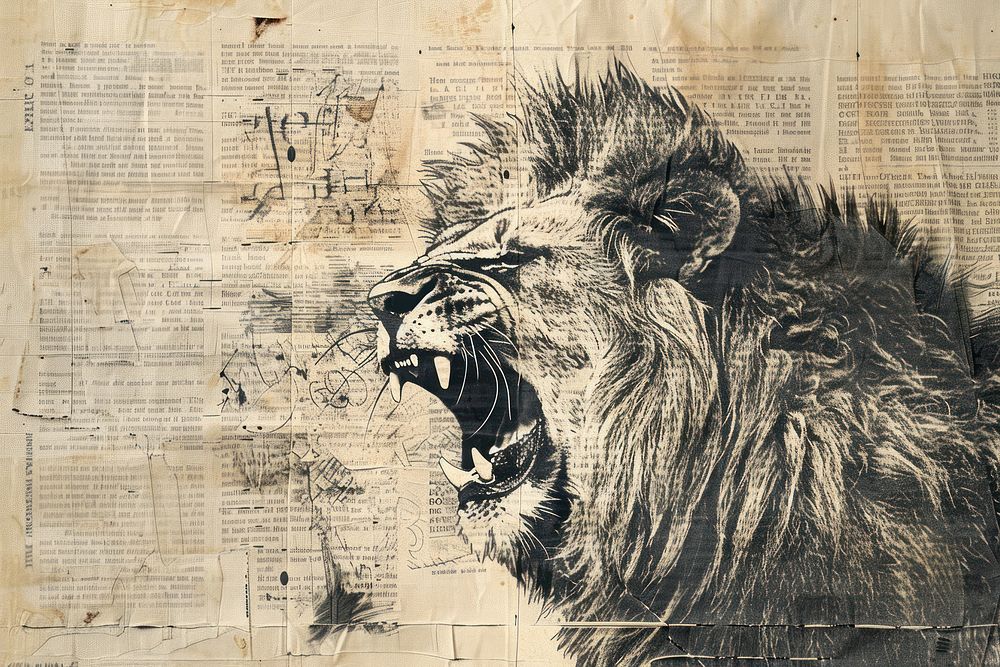 Roaring lion pastel ephemera border text backgrounds wildlife.