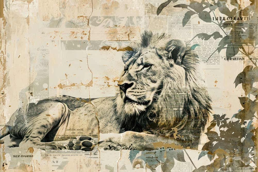 Lion circus ephemera border backgrounds wildlife painting.