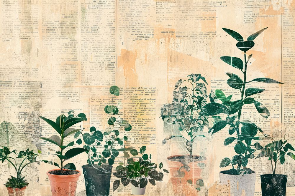 House plants ephemera border herbs backgrounds newspaper.