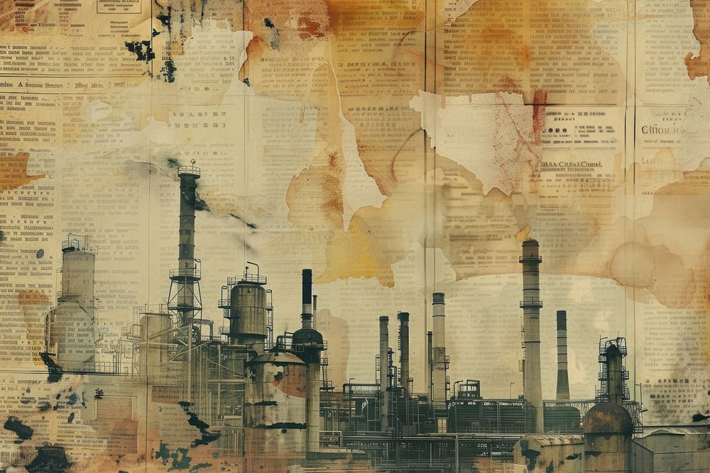 Industry factory pollution ephemera border architecture backgrounds refinery.