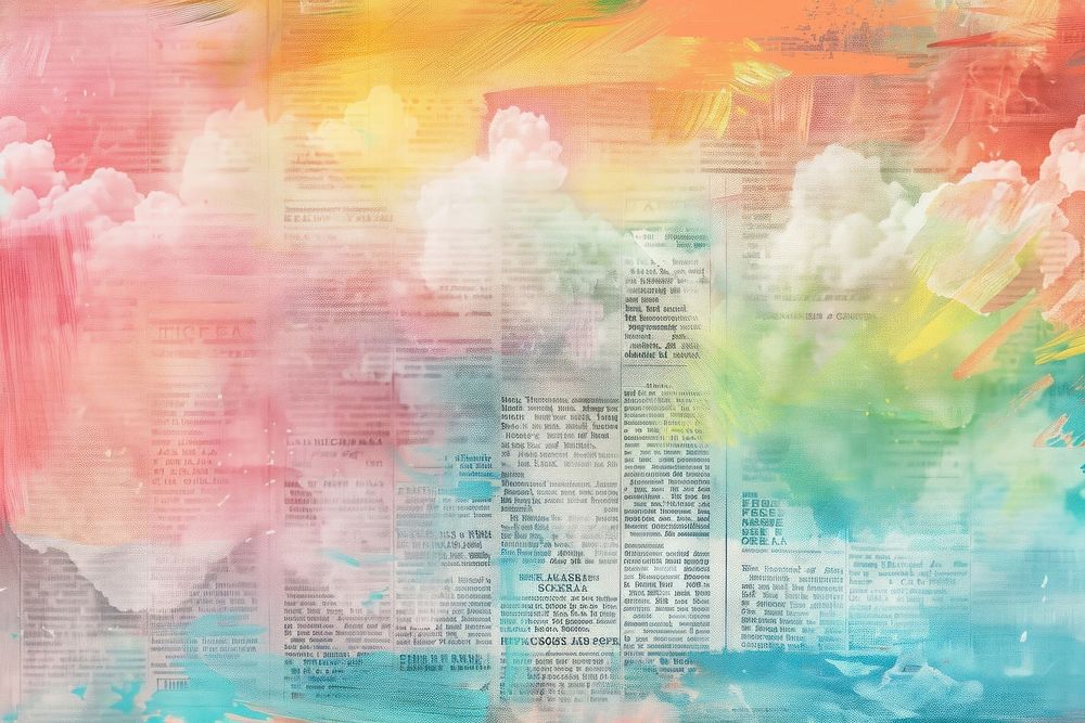 Rainbow clouds ephemera border backgrounds newspaper painting.