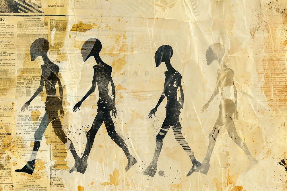 Aliens walking ephemera border drawing adult art.