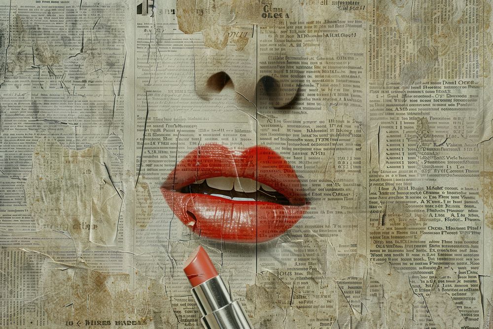 Woman lipstick face ephemera border backgrounds text cosmetics.