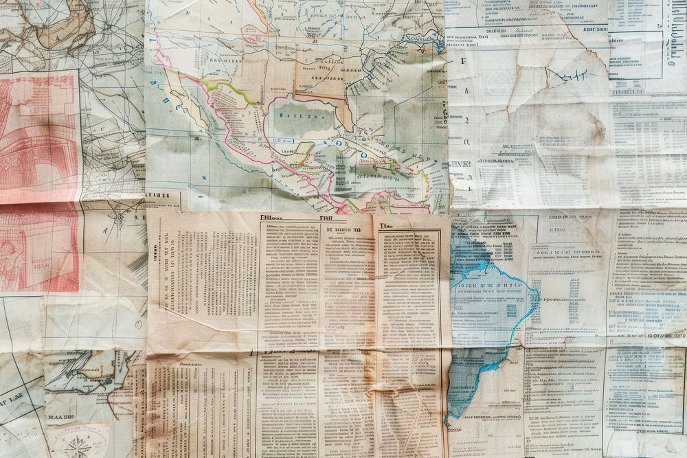 America frontier map ephemera border backgrounds newspaper document.