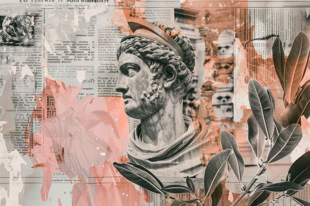 Gladiator rome ephemera border collage drawing art.