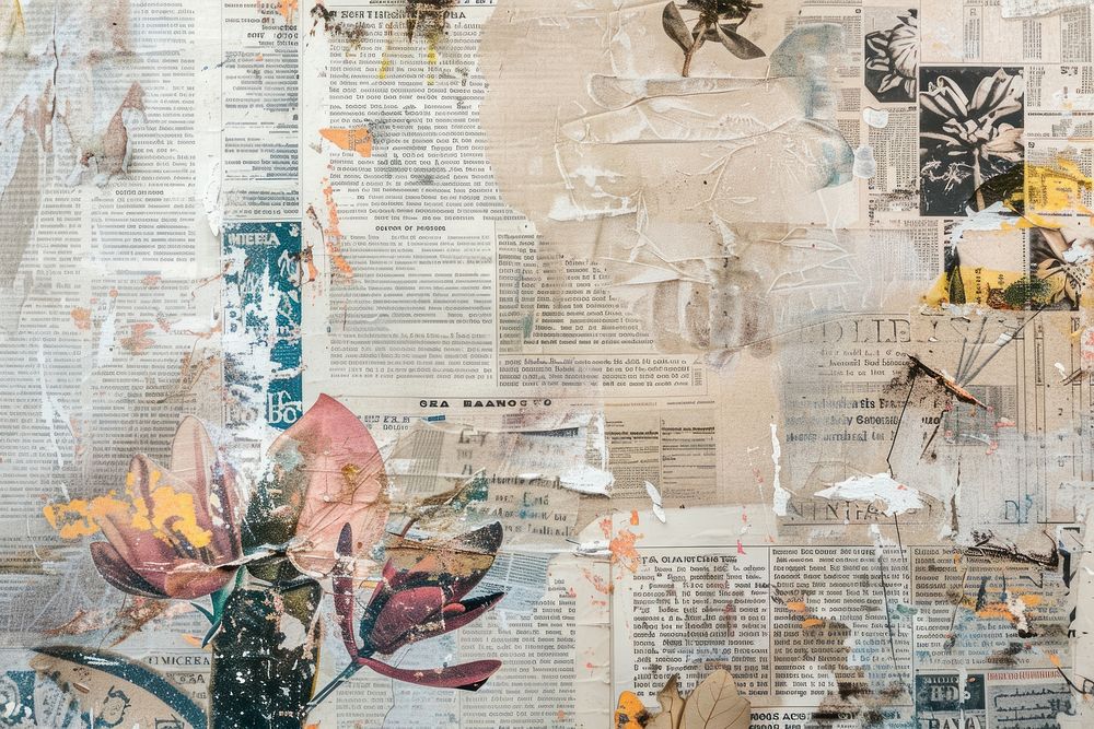 Paint dripping ephemera border newspaper collage backgrounds.