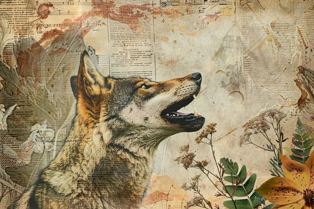 Wolf howling ephemera border backgrounds painting animal.