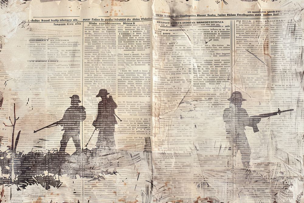 People hunting ephemera border newspaper backgrounds drawing.