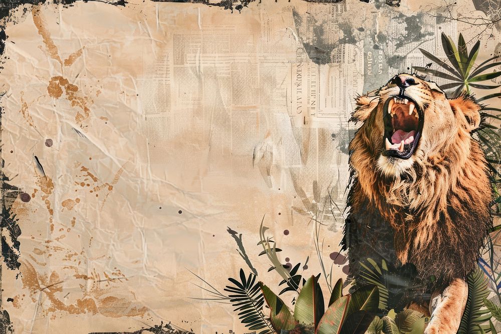 Lion roaring ephemera border backgrounds wildlife animal.